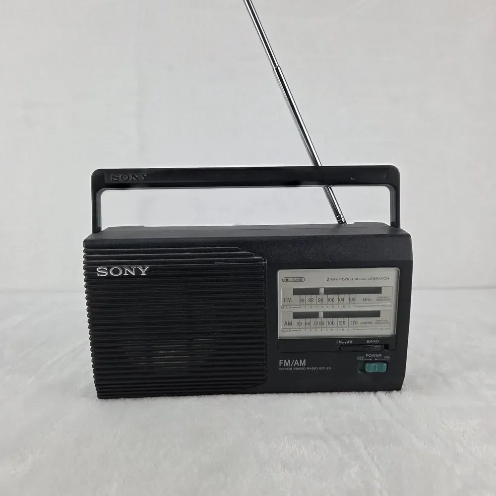 Vintage Sony FM/AM 2 BAND Radio ICF-24 Portable 4 AA Batteries/Power Cord-WORKS